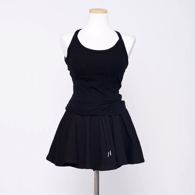 Yeori 3-Piece Set: T-shirt + Sleeveless Bra Top + Elastic Skirt Shorts