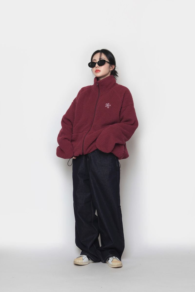 Flower Boa Fleece Zip-Up
