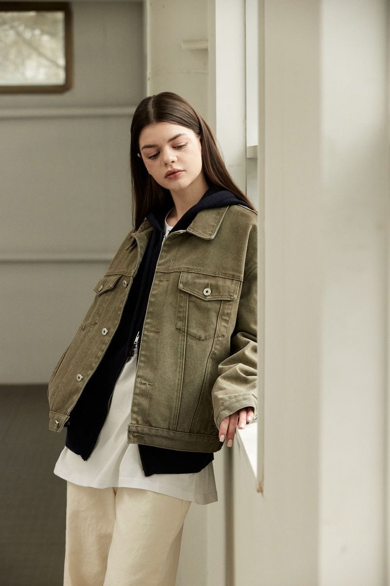 HEAVY COTTON TRUCKER JACKET - KHAKI BROWN