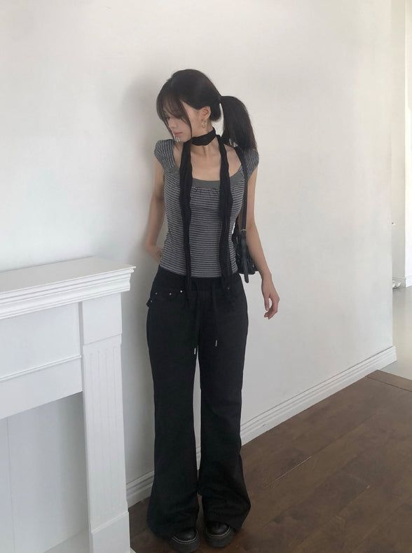 T-Shion Rivet Pocket Banding Bootcut Pants