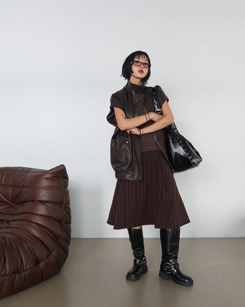 leather oversized fit vest jacket
