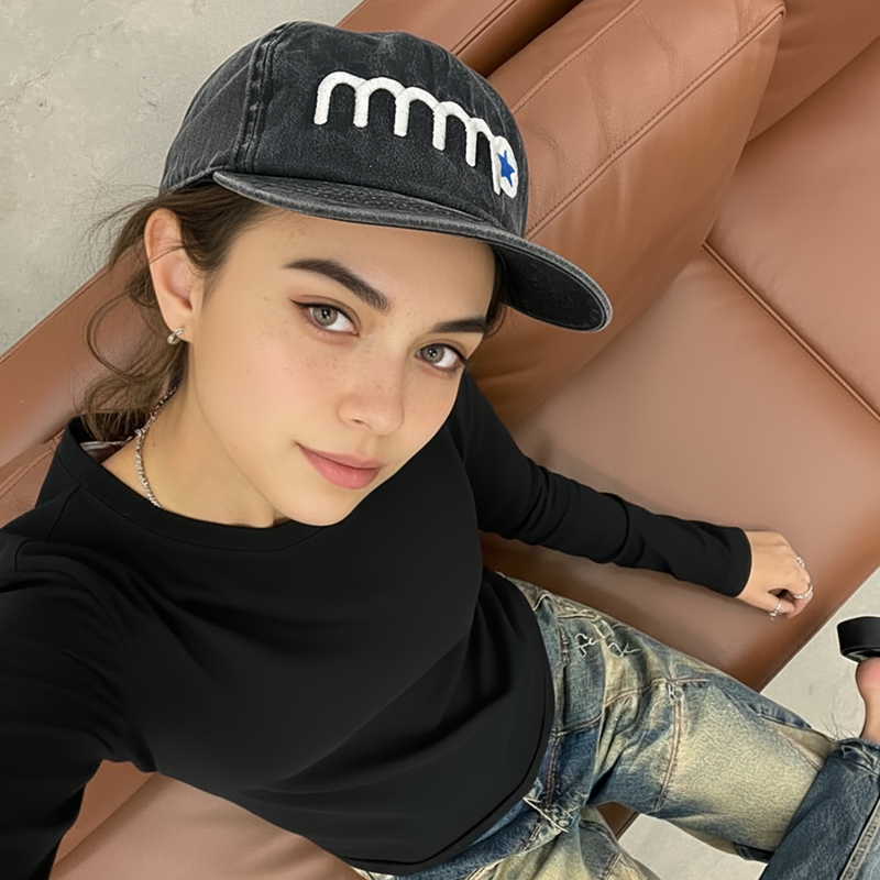 mnmp Star Logo Cap Washed Black