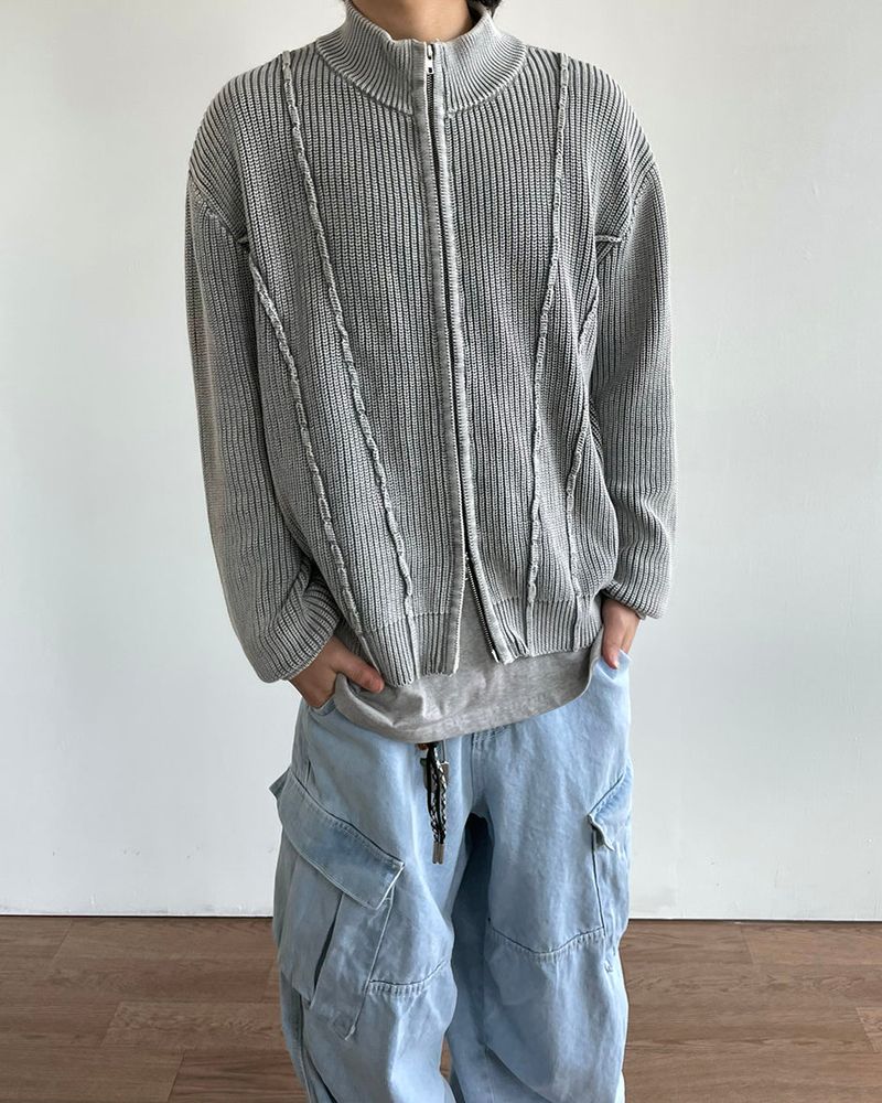 Curve Pigment Knit Zip-Up