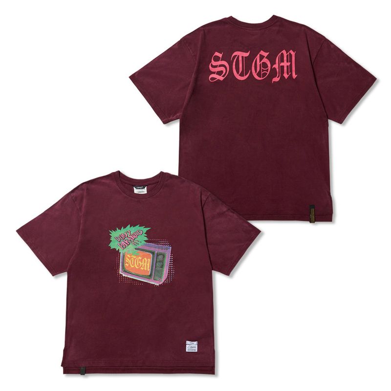 STIGMA(スティグマ)の「Paranoid TV Vintage-Like Washed Oversized Short Sleeves T-Shirts Burgundy / Charcoal(Tops)」