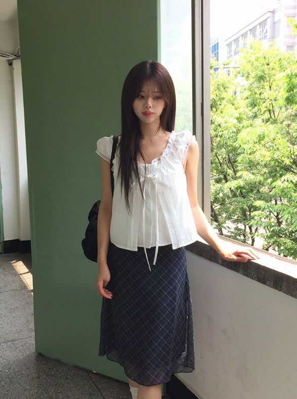 Conse Chiffon Check Midi Skirt