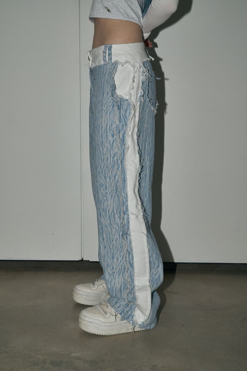 jacquard denim pt - white