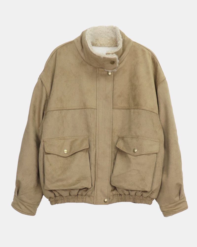 Rasi High-neck fur-lined zip-up Suede Shearling jacket
