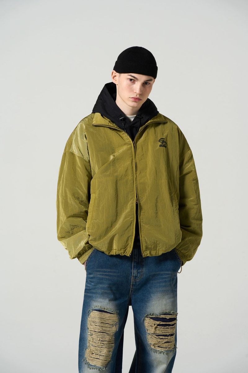 NYLON COLLAR WINDBRAKER - OLIVE