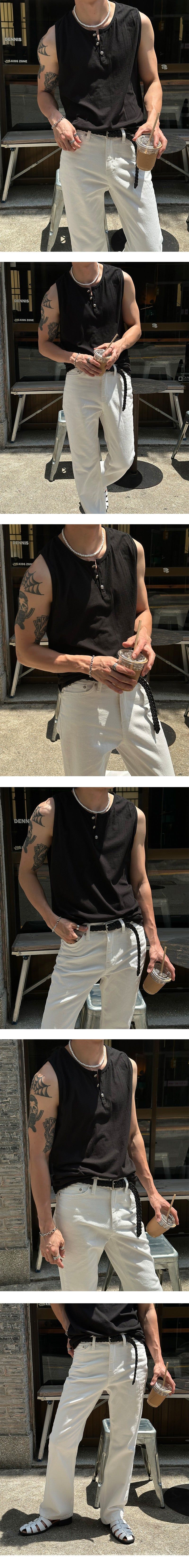 [S/S] Button henry neck sleeveless (3color)