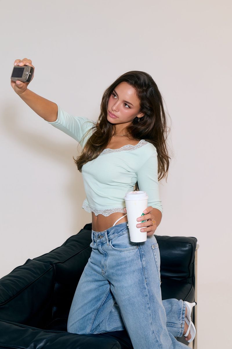 Sweetie Lace Trim 3/4 Sleeve Tee (Cream Mint)