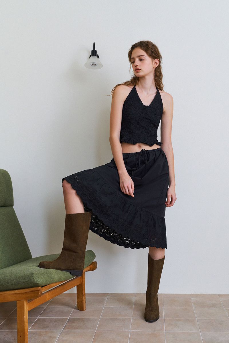 Flower pattern halter top_black