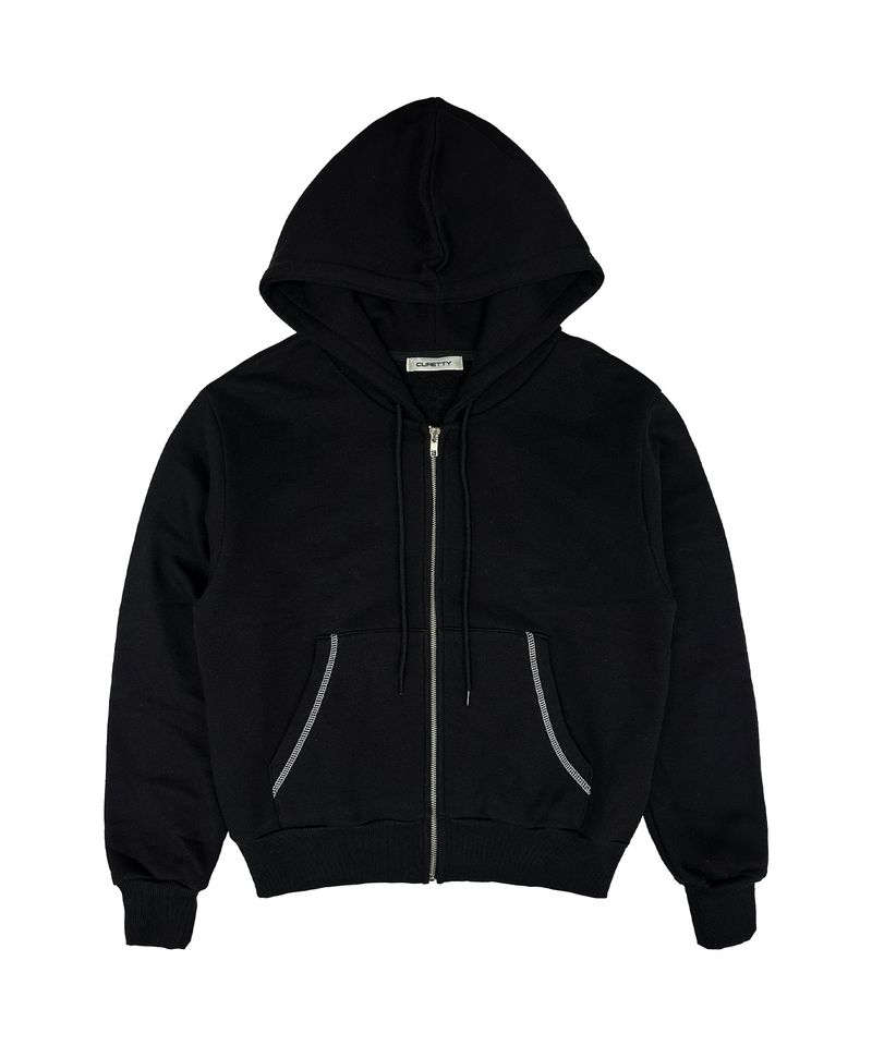 C VELVET LOGO FLEECE ZIP-UP HOODIE_BLACK