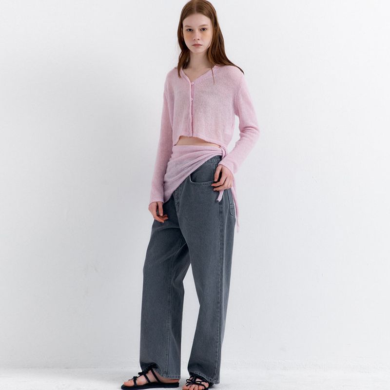 Scarf Set Cropped Knit Cardigan_Pink