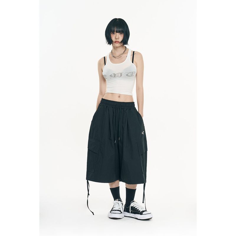 Balloon Bermuda Nylon Pants - Black