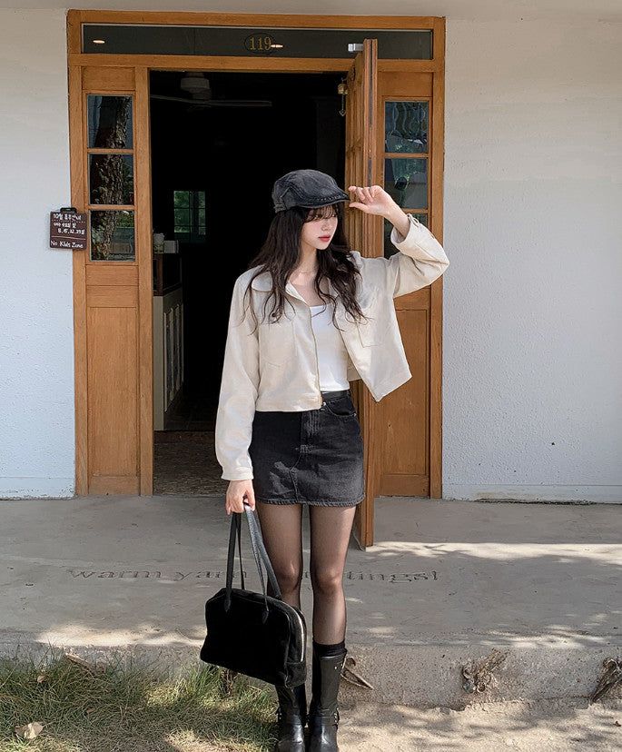 #Autumn Suede Collar Crop Jacket (4color)
