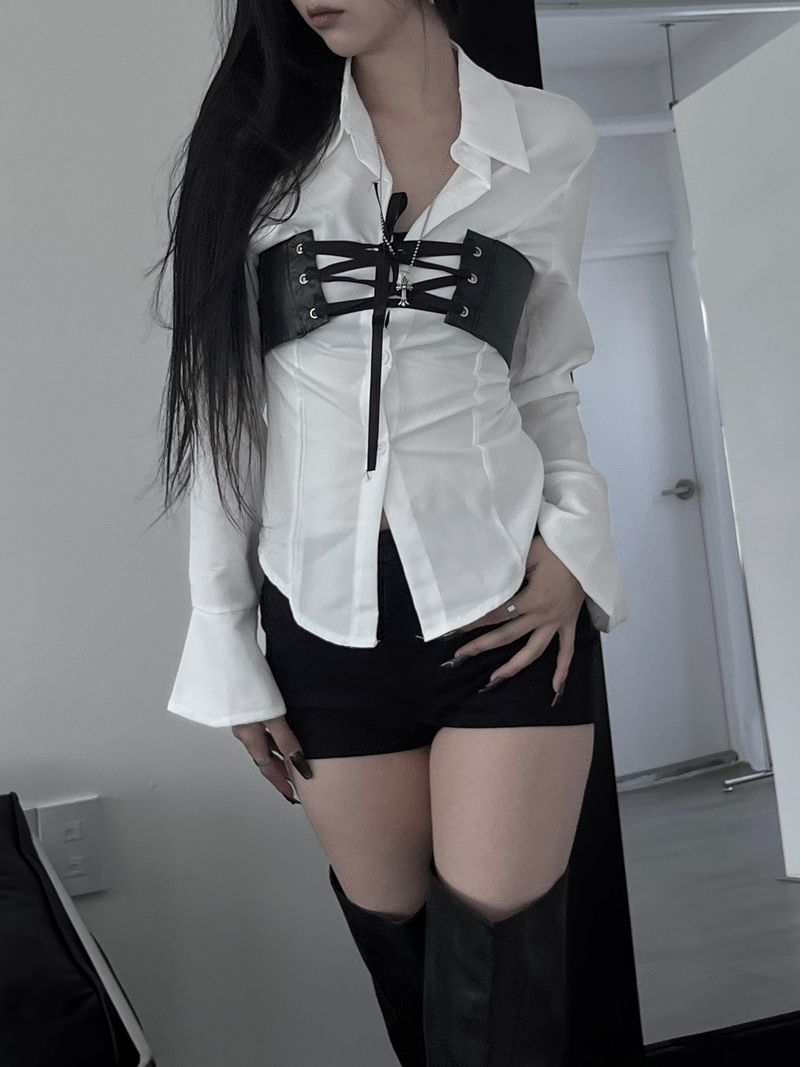 back corset cuff shirt (2color)