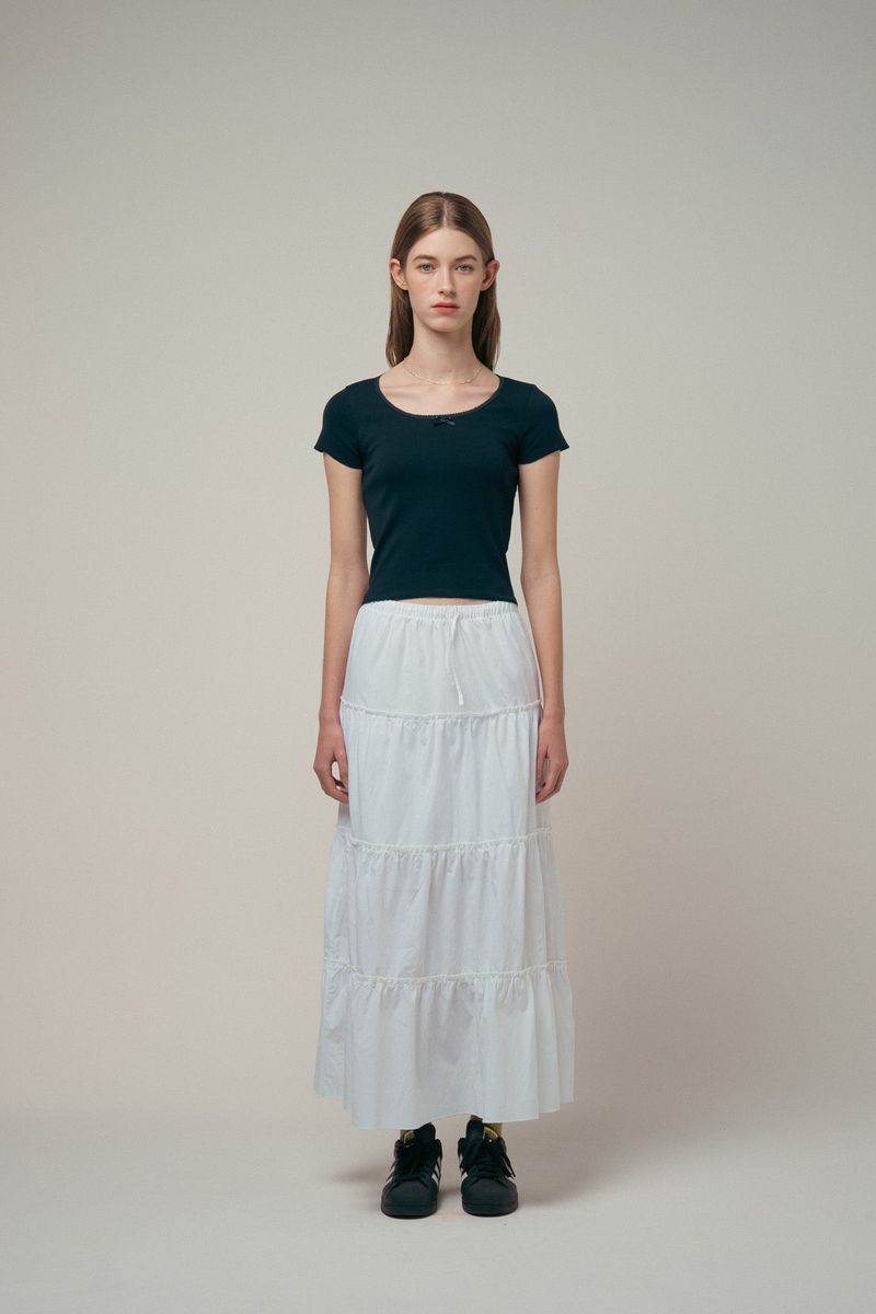 Maxi Shirring Flare Skirt (WHITE)