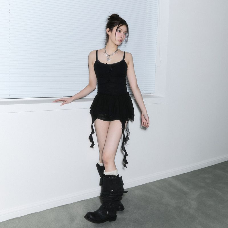 (2nd reorder) frill layered sleeveless - black
