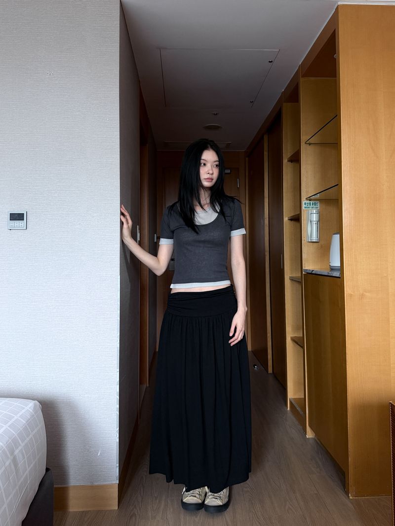SWEAT SHIRRING MIDI SKIRT
