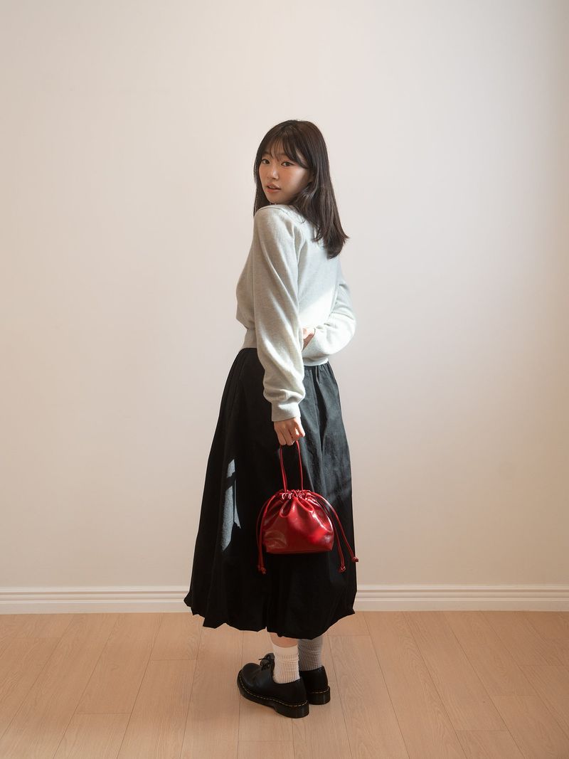 Leather Dumpling Bucket Bag - Red