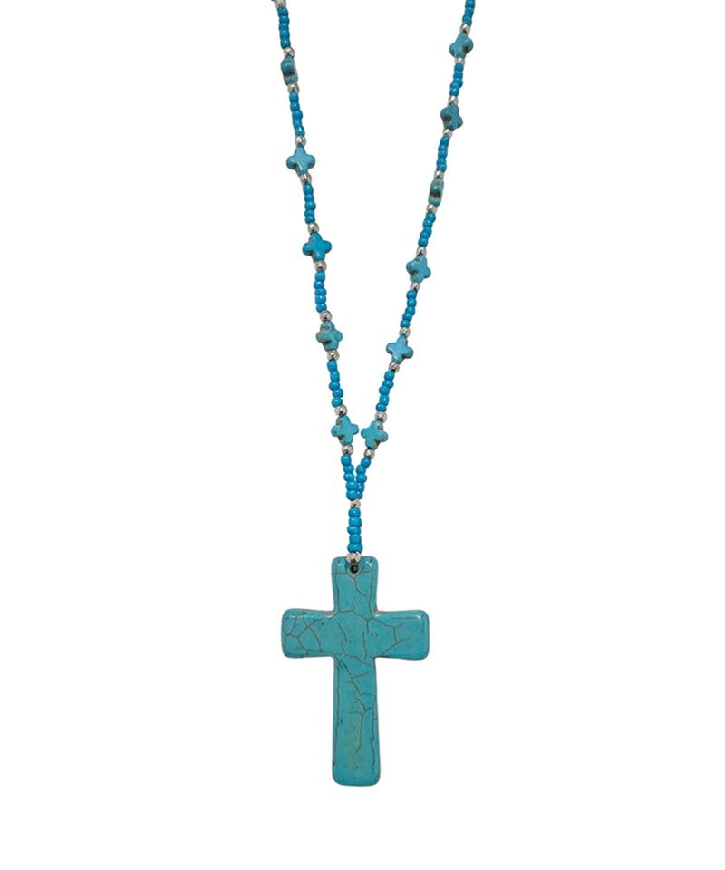 Mint Blue Antique Cross Necklace