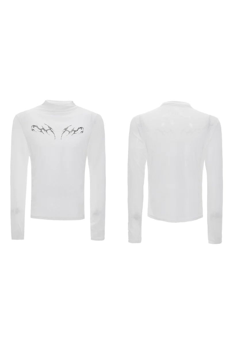 Mesh Fitted Metallic Print Tee