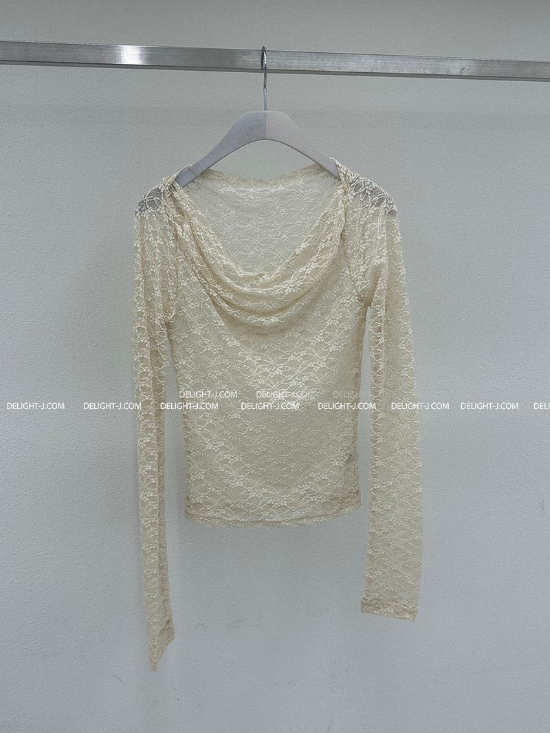 lace see-through off-shoulder T-shirt