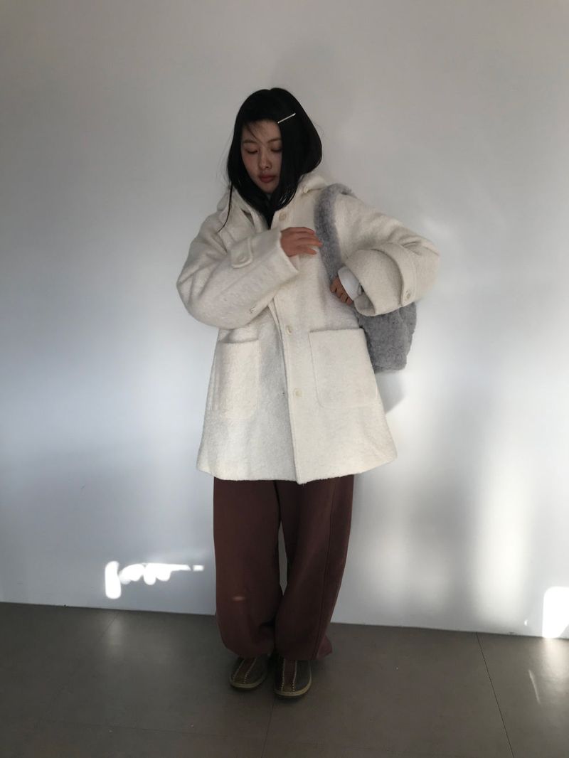 [MD Pick]Fine wool hooded half coat (2color)