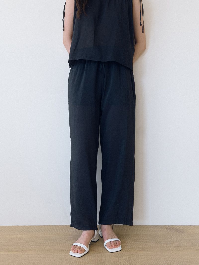 Thin Banding Wide Pants - Charcoal