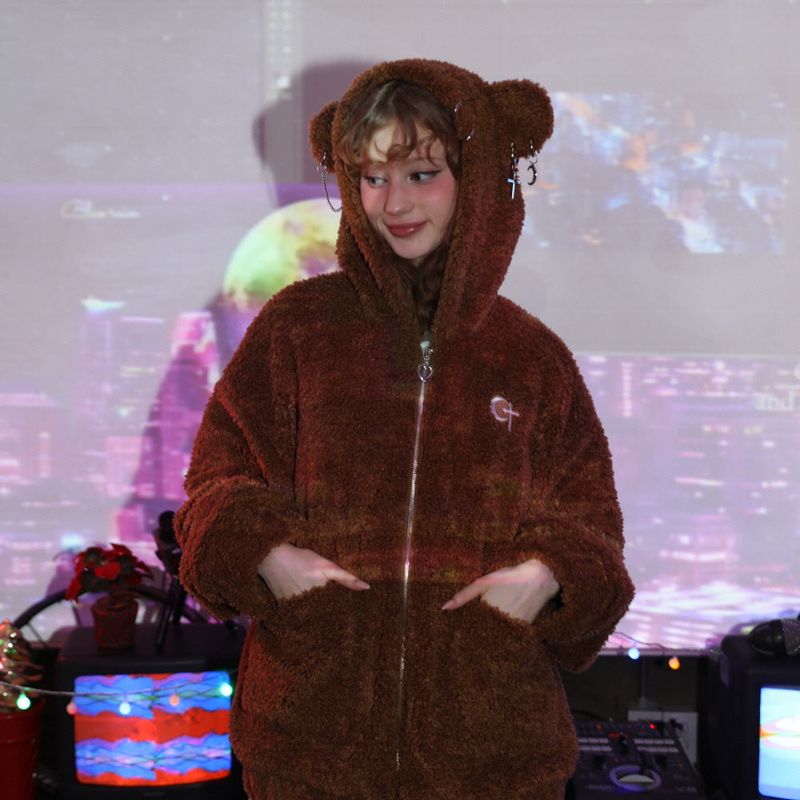 0 1 punk bear fleece jacket - BROWN