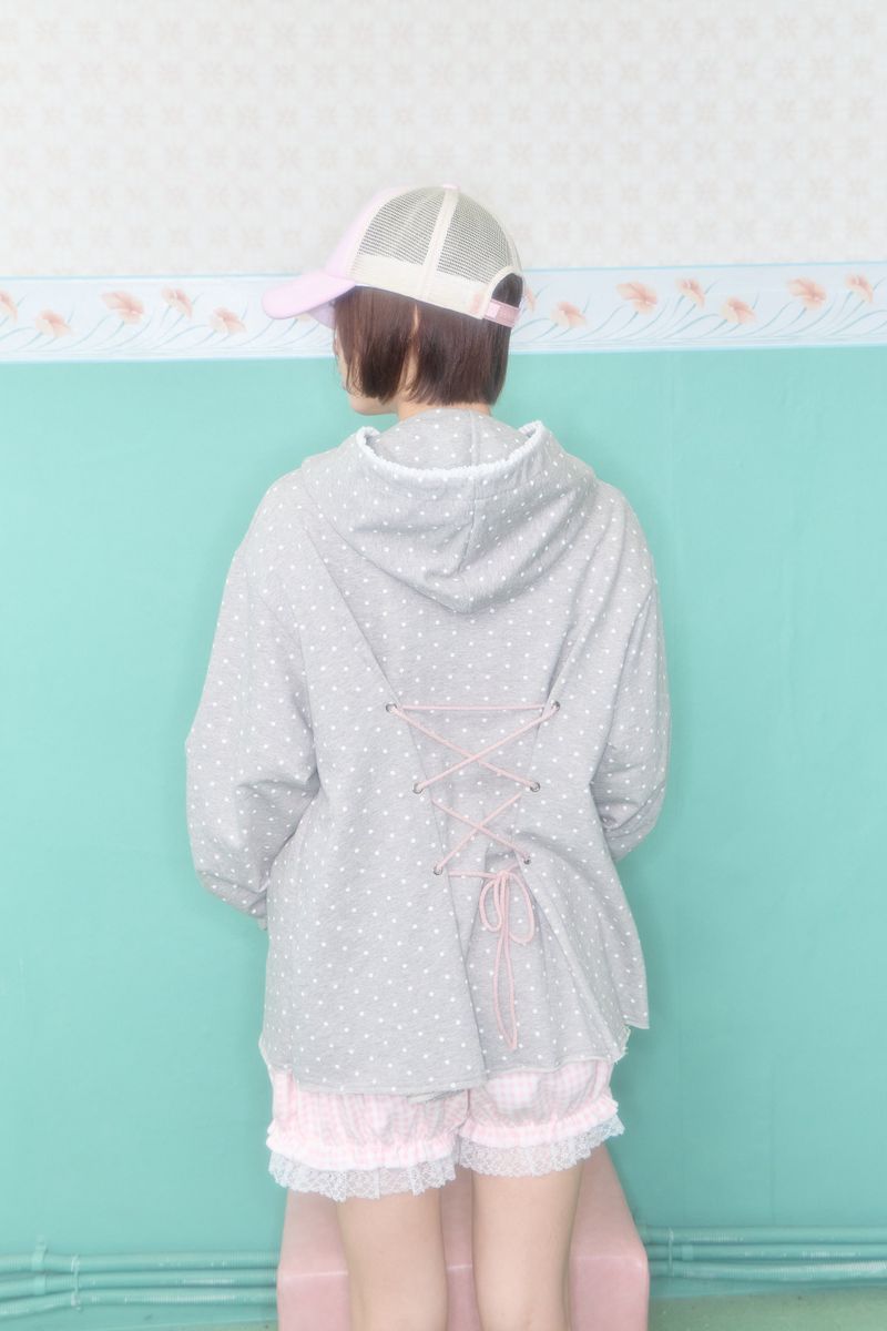 CAKE DOT LACE UP HOODIE (MELANGE)