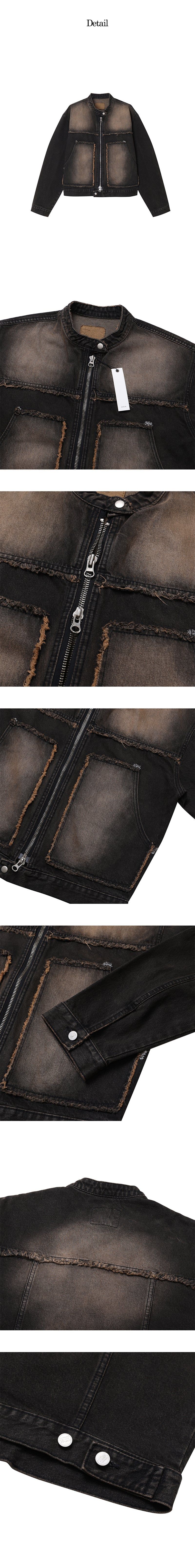  [SET UP가능] Tin black cutting denim jacket