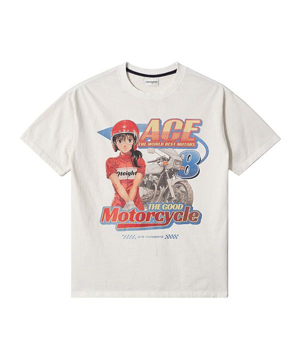 QT8 GARMENTS（キューティーエイトガーメント）の「OC Ace Motors EC Washed Tee (Ecru)（Tops）」
