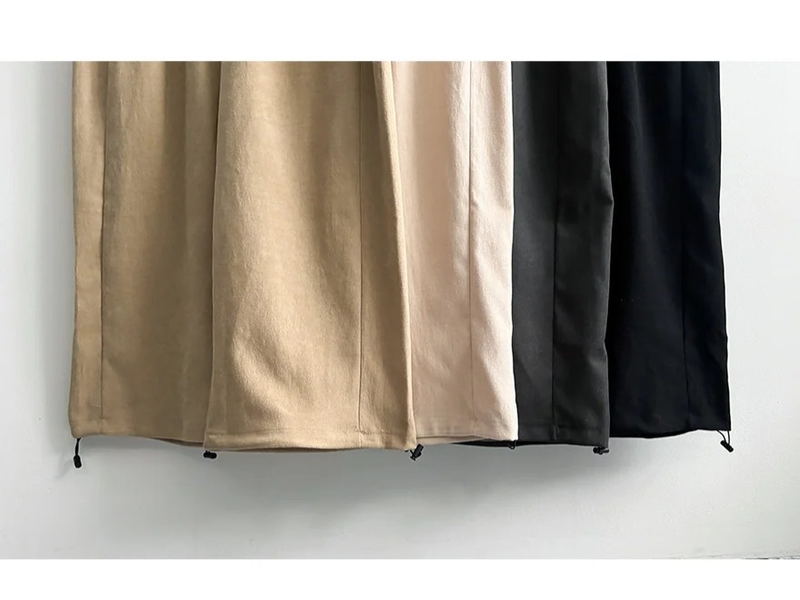 Romy back pocket side pin tuck hem string cotton wide pants