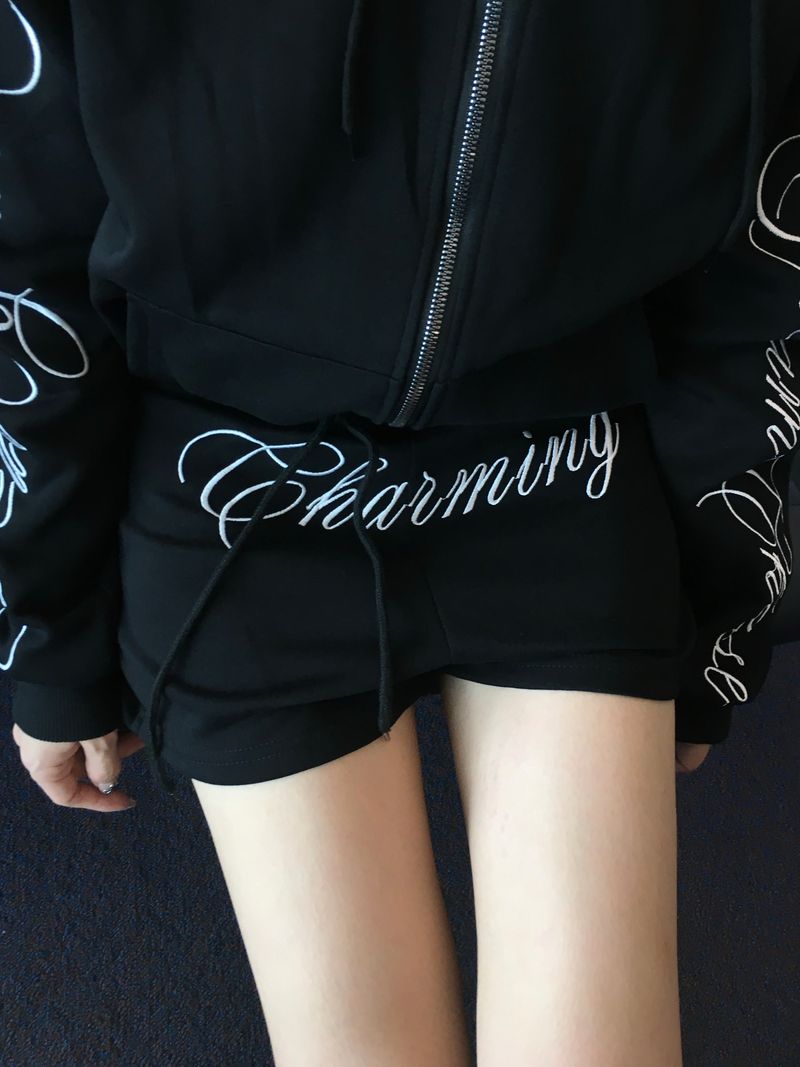 [SET] Script Lettering Hoodie Zip-up and Short Pants (3c)