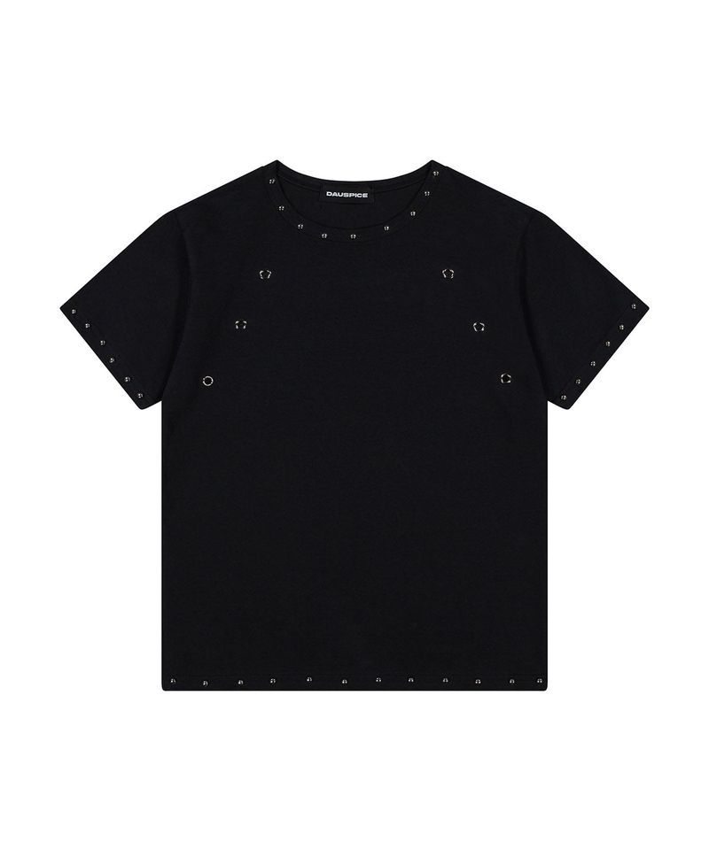 (DUC) Eyelet Stud Semi-Crop T-Shirt Black