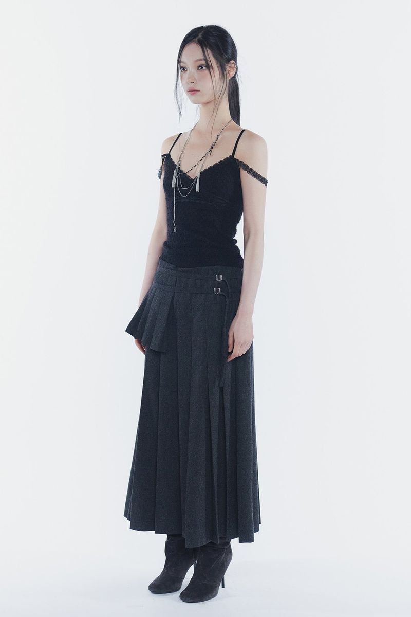 LAYERED PLEATS SKIRT charcoal