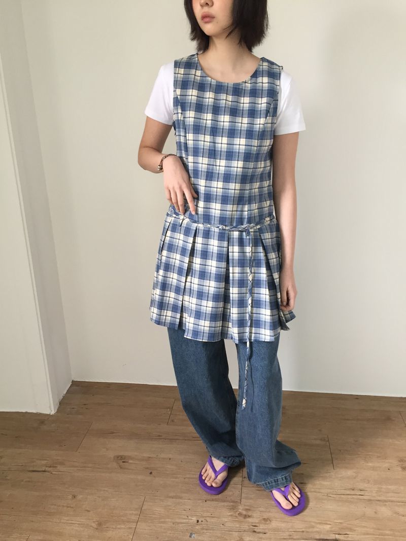 Low Check Pleated Dress (2color)