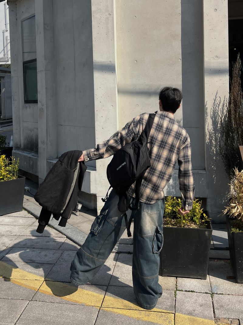 Rough Denim String Cargo Pants