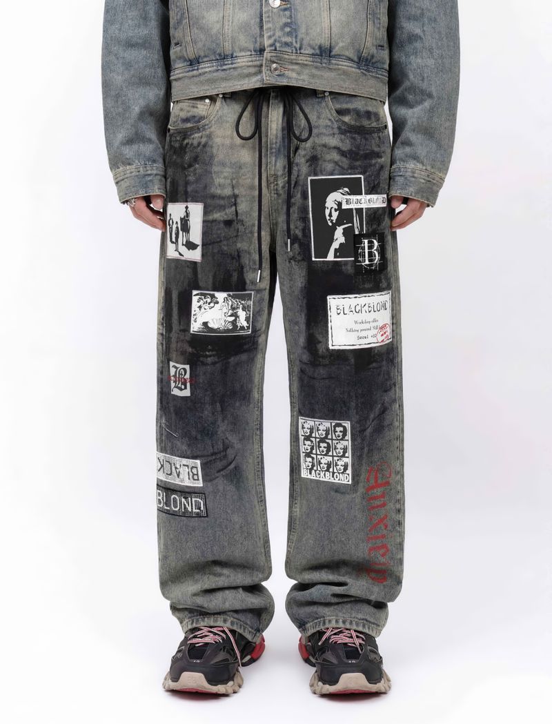 BBD Anxiety Multi Patch Denim Pants (Rusty Blue)