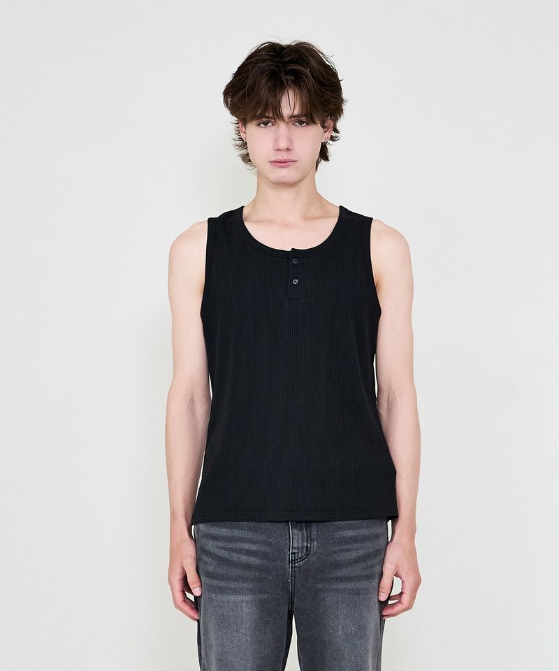 lento henley ribbed sleeveless black