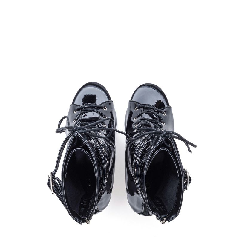 Buckle Patent Lace-Up Open Toe Heel(Black)