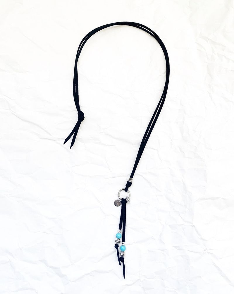 suede black beads keyring