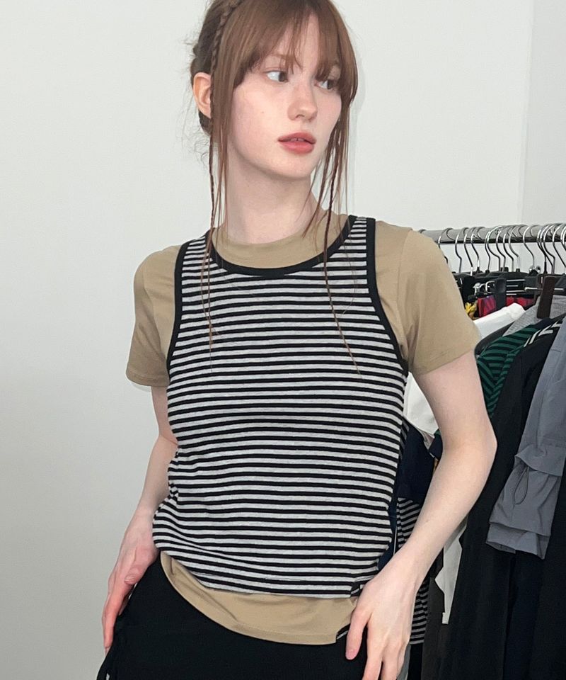 ZIZEMUSEUM（ジゼミュージアム）の「STRIPE SLEEVELESS (GRAY)（Tops）」