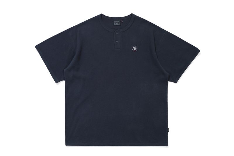 BUTTON UP WAFFLE HENLEY NECK_NAVY
