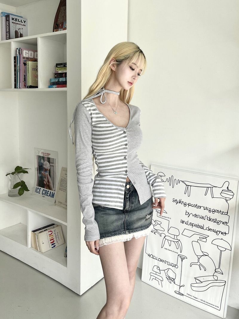 1482. denim frill damage mini skirt (2color)