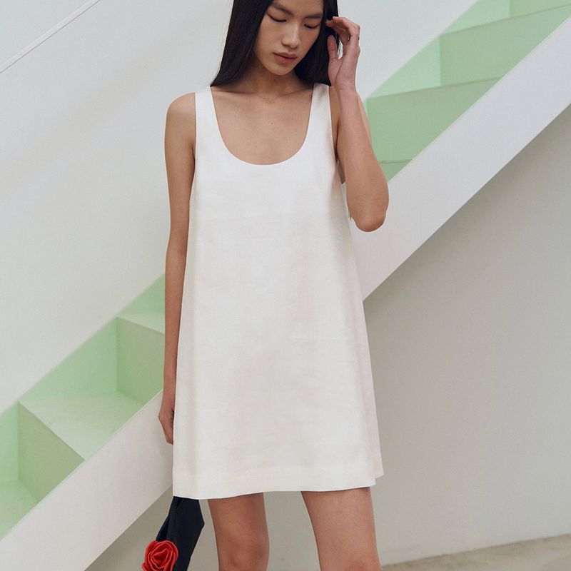 Bow Embellished Sleeveless Mini Dress_Ivory