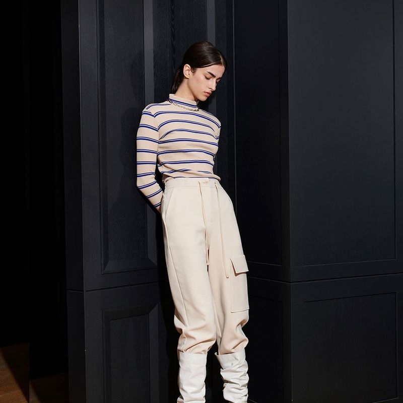  SAMUEL TURTLENECK TEE, LIGHT BEIGE+BLUE S