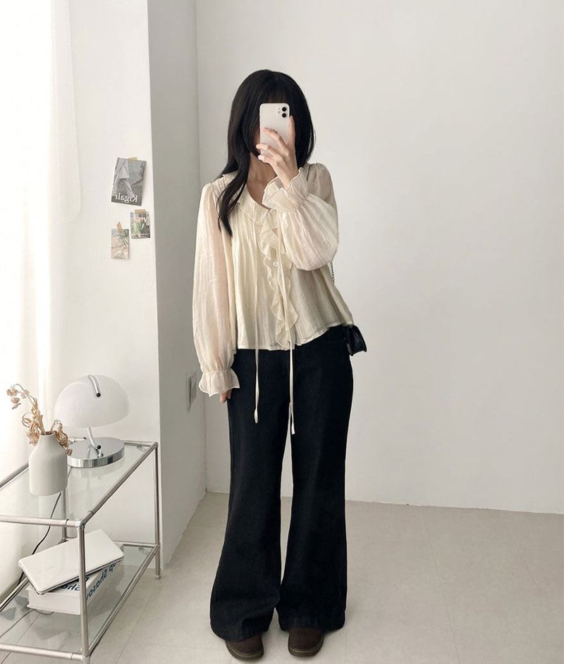 Poen puff string frilled blouse