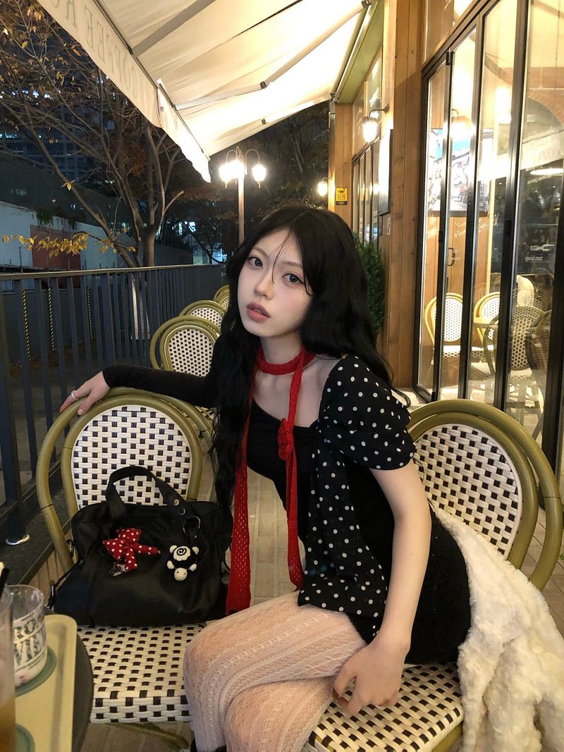 Dot Scarf Off-Shoulder T